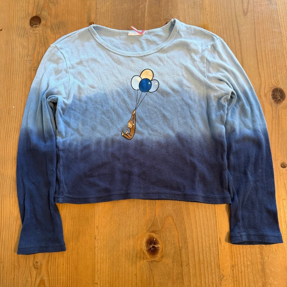 Curious George Ombre Cropped Long Sleeve Shirt Blue Size Womens Medium